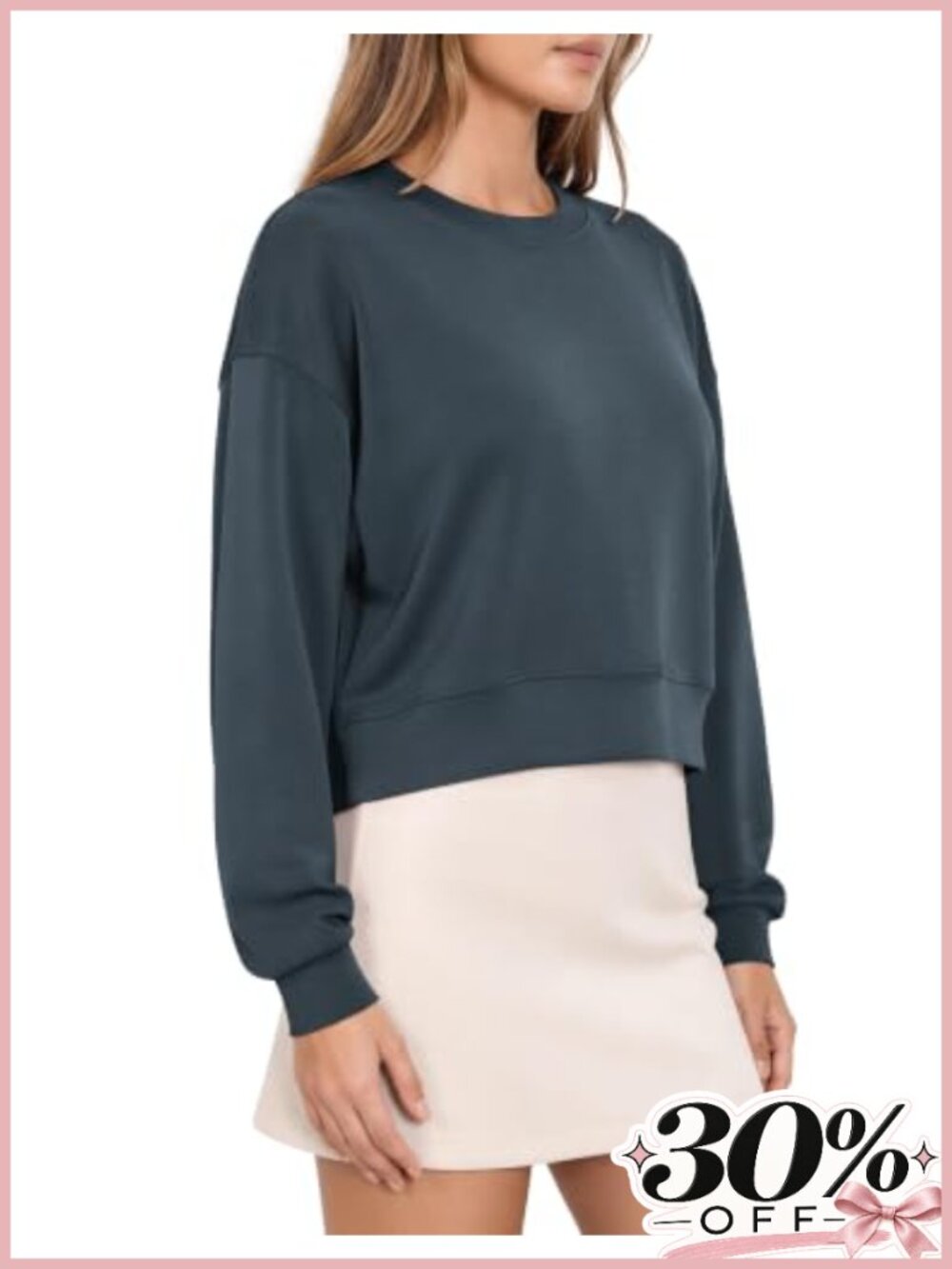 Modal Soft Long Sleeve Cropped Sweatshirt Oversized Crewneck Pullover Crop Top